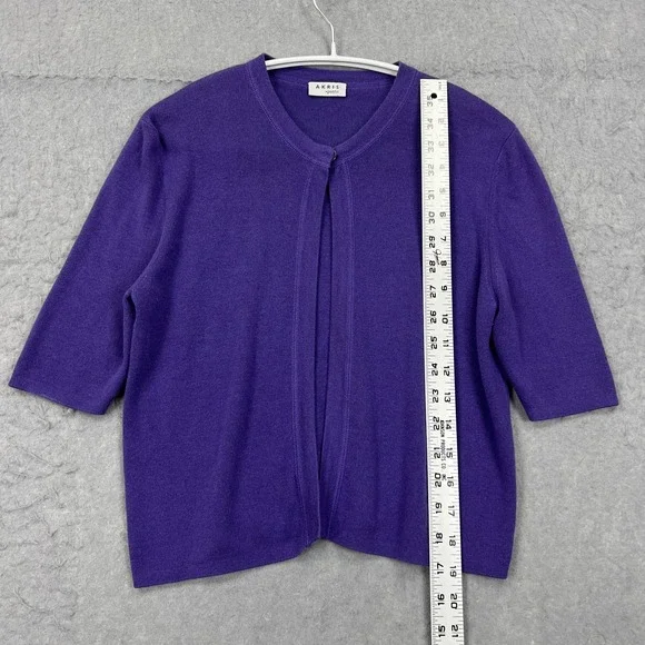 Akris Punto Cardigan Women's 10 Purple Cashmere Silk Button Short Sleeve Sweater - Picture 5 of 11